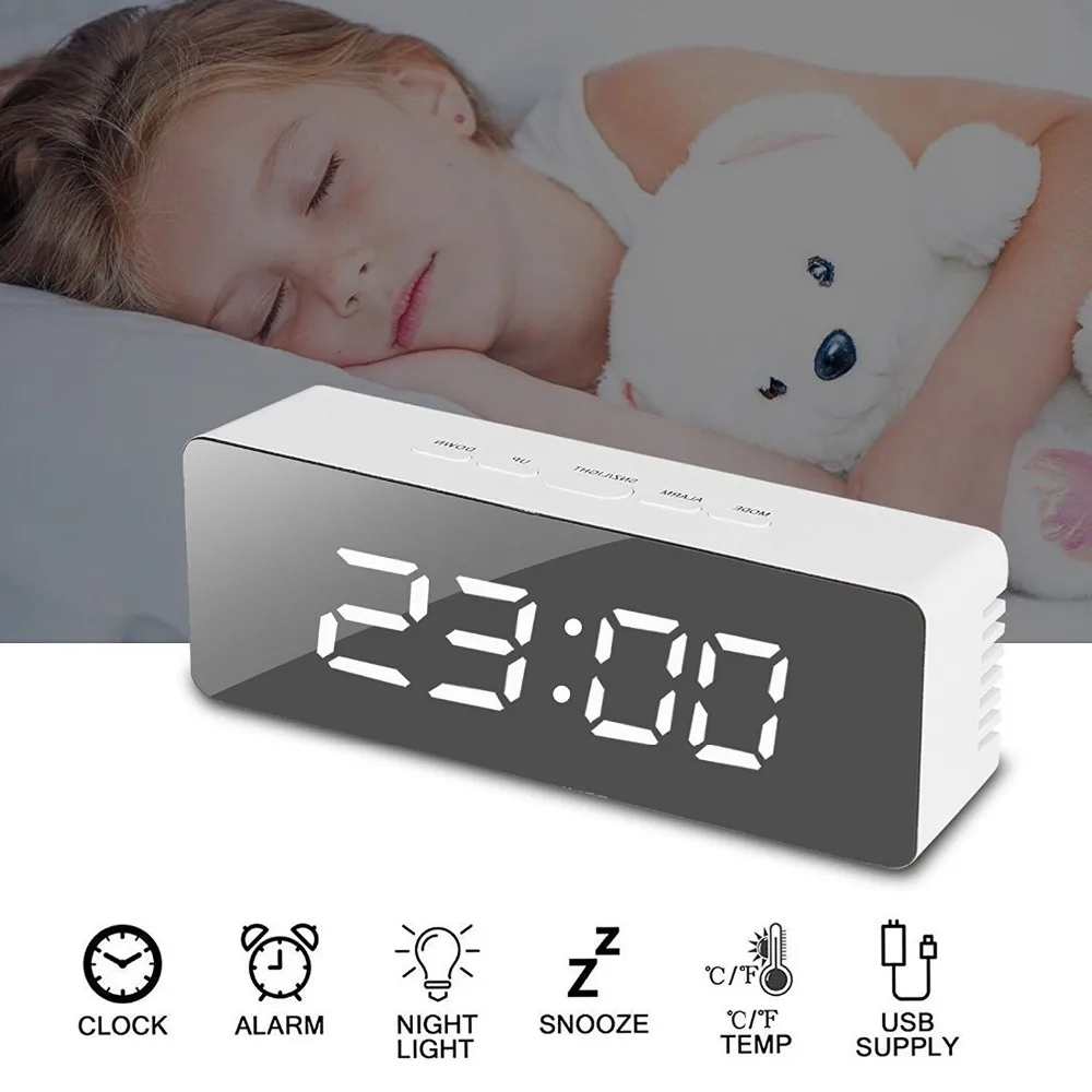 Oglindă Digital Ceas cu Alarmă LED-uri Electronice, Masă, Ceas de birou Ceas cu Alarma Snooze Temperatura de Afișare de Timp Pentru Decor Acasă 4