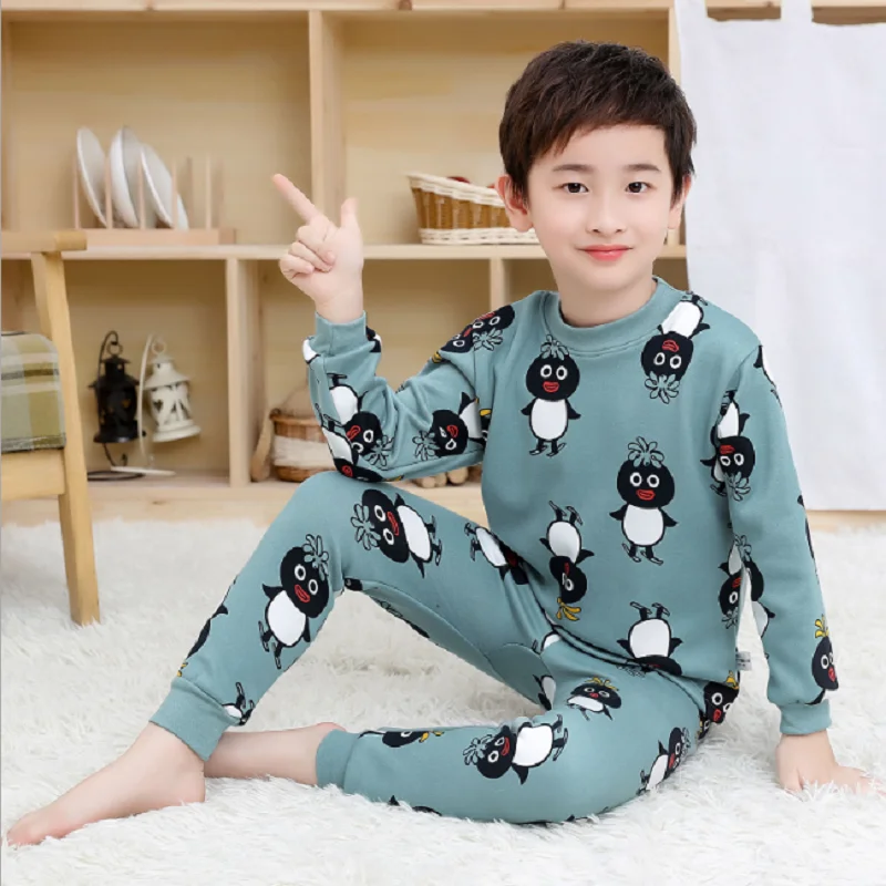 Pentru copii Lenjerie de corp Termică Costume de Copii pentru Băieți și Fete Desene animate Drăguț Set Haine de Toamna Iarna Plus Catifea Îngroșat Pijamale cu Pantaloni 4