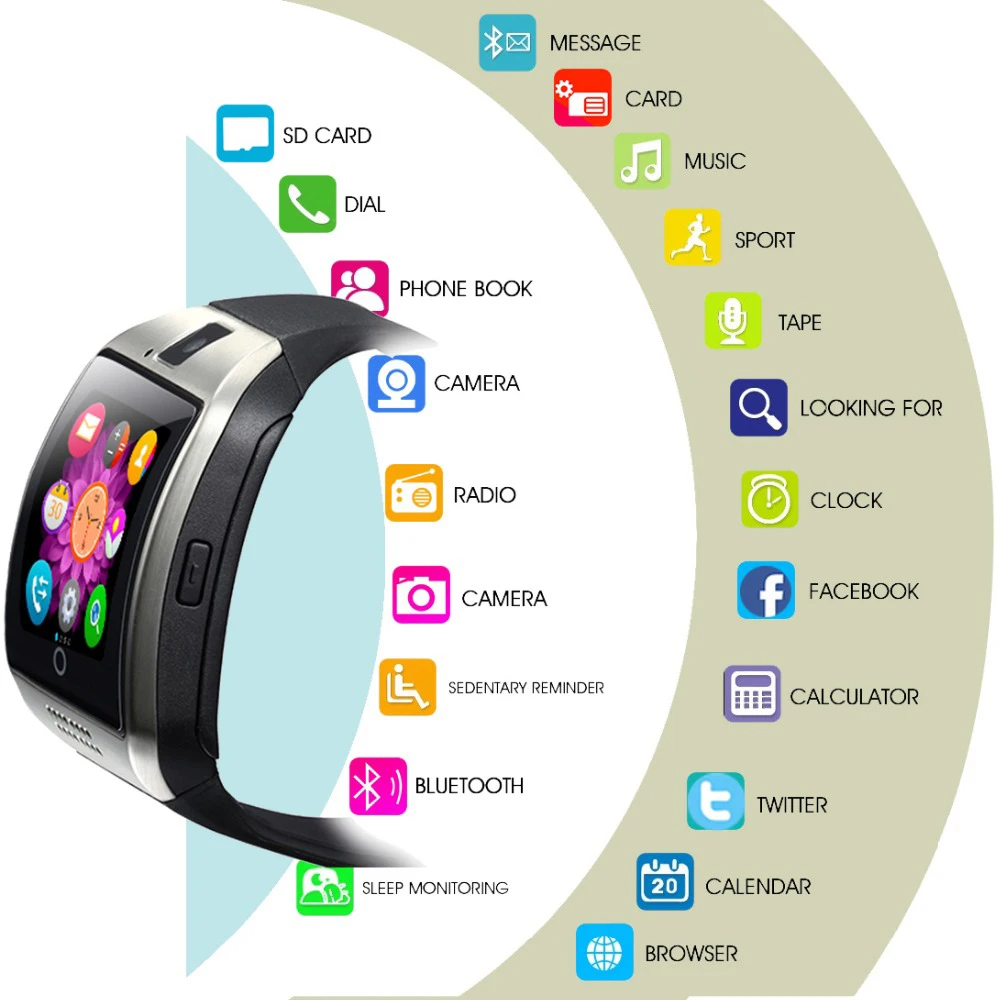 Q18 ceas inteligent Bărbați Bluetooth Sport smartwatch aparat de Fotografiat Telefon Sim Card TF pentru Android IOS Fitness Brățară pk dz09 GT08 A1 V8 y68 4