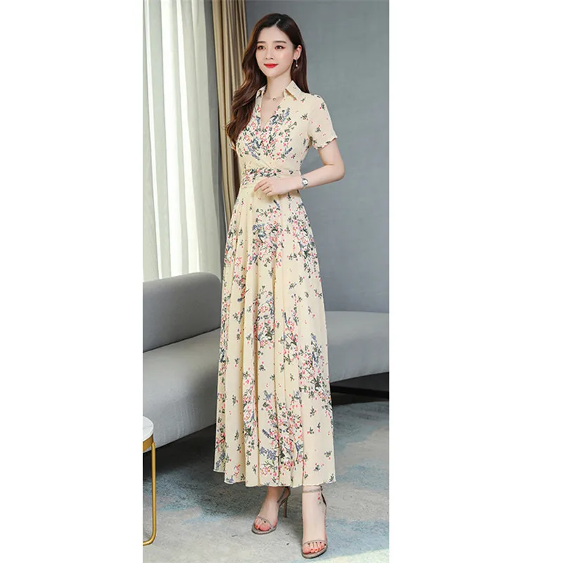 Rochie de vara femei caise blue print S-3XL plus dimensiune șifon 2020 noua moda coreeană maneca scurta slim plaja cămașă rochie CX1222 4