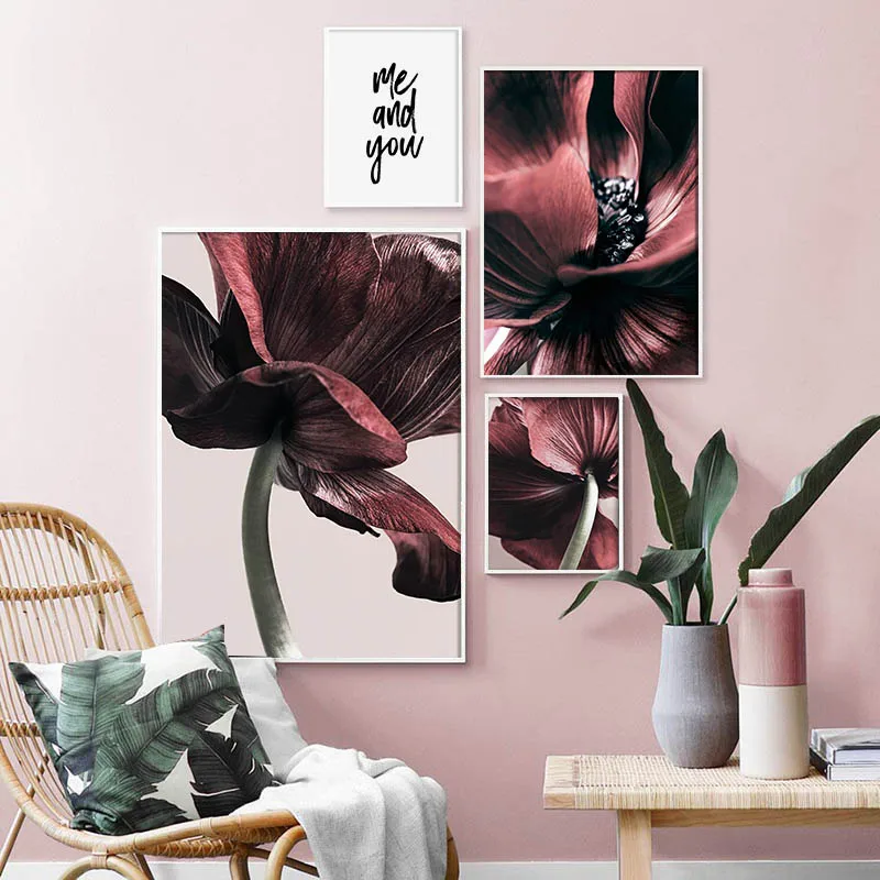 Scandinave Floare Roșie A Plantelor Panza Pictura Botanică Florale Nordic Poster Print De Arta De Perete Tablou Modern Living Decorul Camerei 4