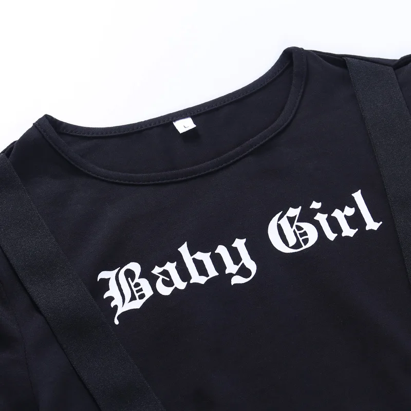 Streetwear 2021 Punk Gol Afară Tricou Negru Harajuku Goth Scrisoare Bodycon Imprimare Short Sleeve Top Femei Sexy Bază A Culturilor Topuri 4