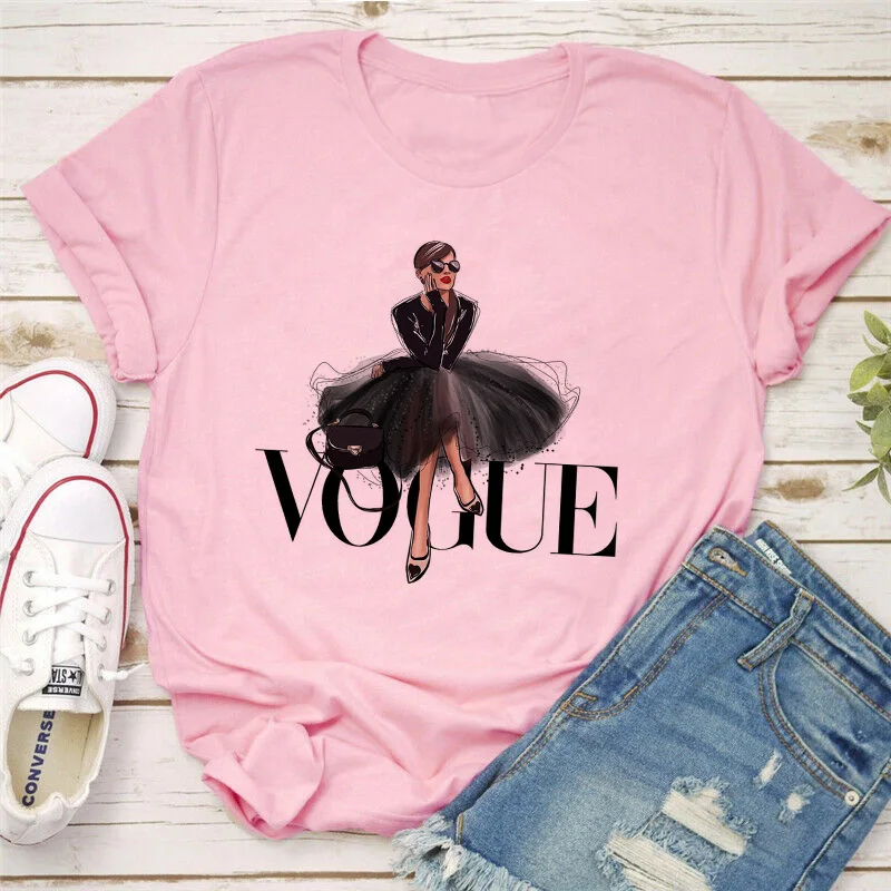 Supradimensionat tricou Lady Imprimare Vogue Femei Vara Harajuku Streetwear Stil coreean Maneci Scurte O-Gât Topuri Teuri Camisetas Mujer 4