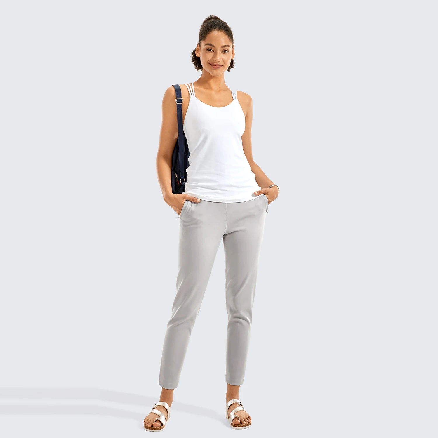 SYROKAN Femei Stretch Pantaloni Casual Drawstring Jogger Travel Lounge pantaloni de Trening cu Buzunare cu Fermoar-28 cm 4