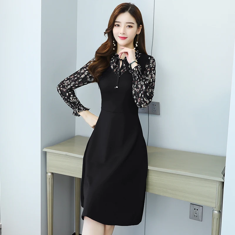 Toamna Iarna Negru Vintage Florale Rochii Midi Coreeană Plus Dimensiune Maneca Lunga Rochie Boho 2020 Femei Elegante Petrecere Casual Vestidos 4