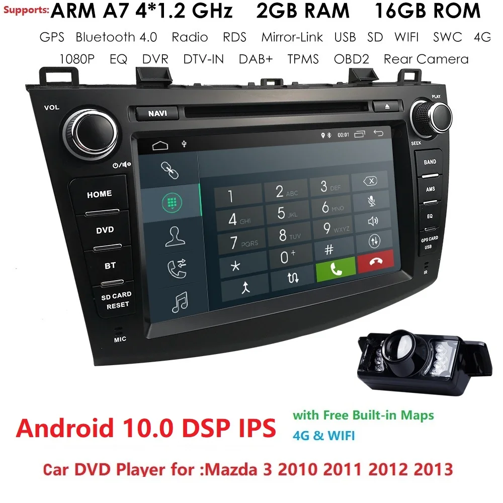 WIFI 4G Android 10.0 DVD Auto radio stereo Player Pentru Mazda 3 2010-2013 1024*600 Ecran IPS BT GPS DAB SD DVR Gratuit camera din spate 4
