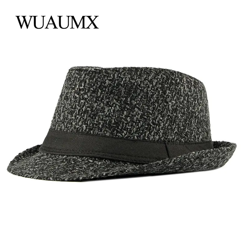 Wuaumx Brand NOU Toamna Iarna Fedoras Pălărie Pentru bărbați tricotate de Sus Jazz Pălării Bărbați Femei Retro Pălărie Panama Clasic Bowler Capace de Bumbac 4