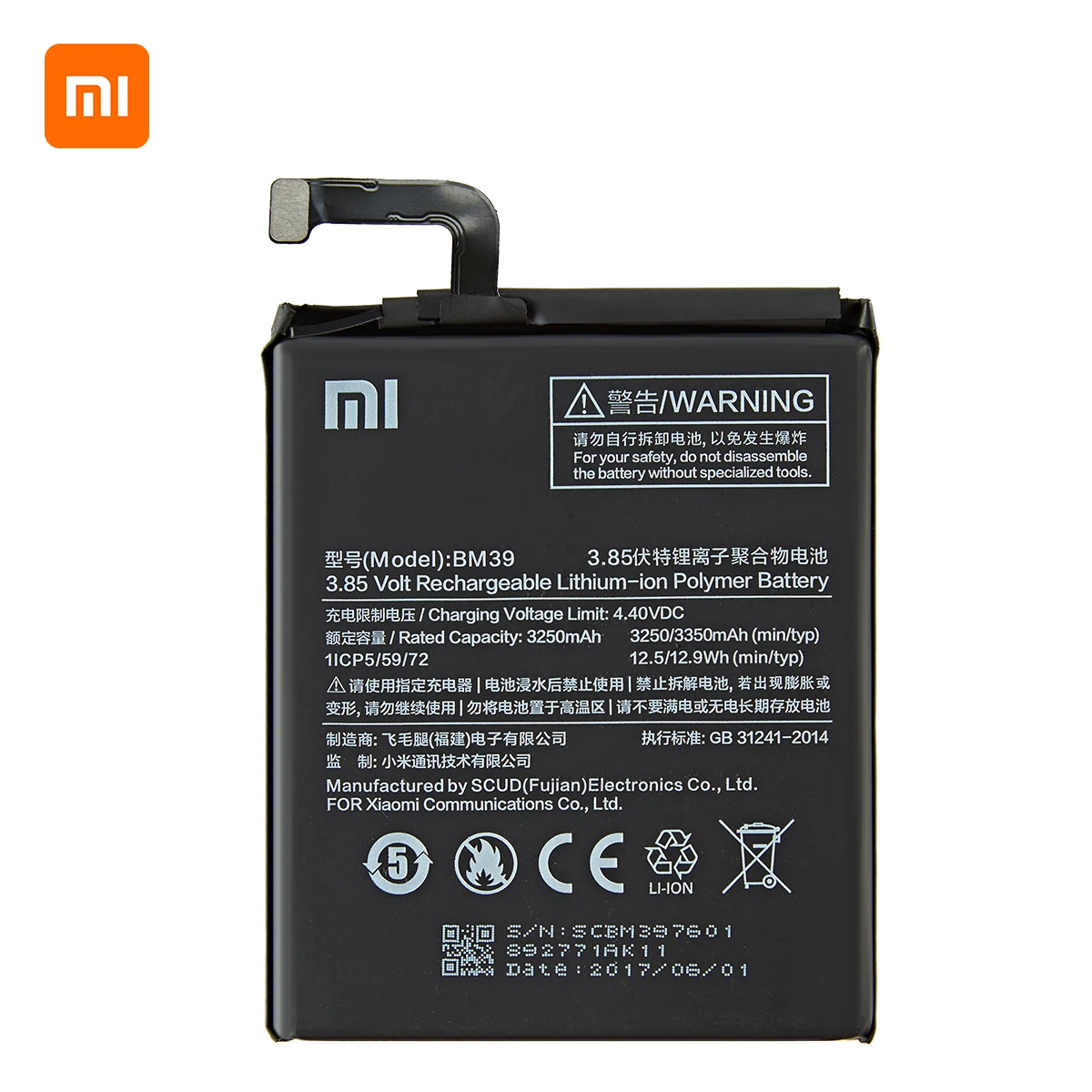 Xiao km Orginal BM39 3350mAh Baterie Pentru Xiaomi 6 Km 6 Mi6 BM39 de Înaltă Calitate Telefon Înlocuire Baterii +Instrumente 4