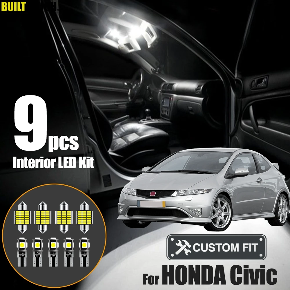 Xukey 9pcs Interior Auto Lumini cu LED-uri Kit se Potrivesc Pentru Honda Civic MK8 2006 2007 2008 2009 2010 2011 Dom Portbagaj Lampa plăcuței de Înmatriculare Becuri 4