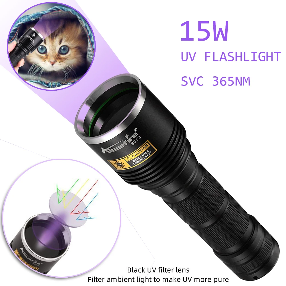 15W Violet Lampa 365nm Negru Oglinda UV de Mare Putere Fluorescente Bani Detector Lanterna Antic de Identificare Lanterna 5
