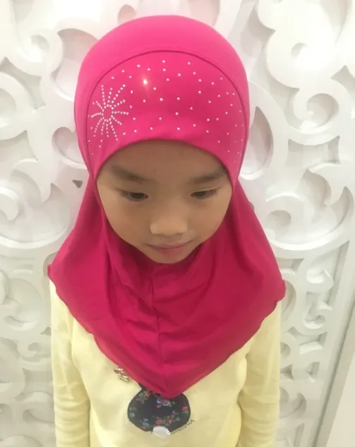 2-7 Ani Fete Vechi Cristal De Cânepă Fata Vălului Musulman Hijabs Capace Frumoase Diamante De Floarea-Soarelui Instant Hijabs Pentru Fata 5