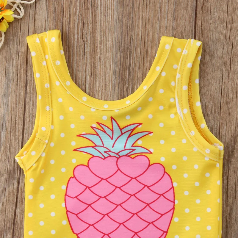 2018 Nou-născut Copilul Fete Baby Ananas Imprimare de Costume de baie Galben fără Mâneci O-Neck Bumbac costume de Baie Costum de Baie Costum de 6M-4Y 5