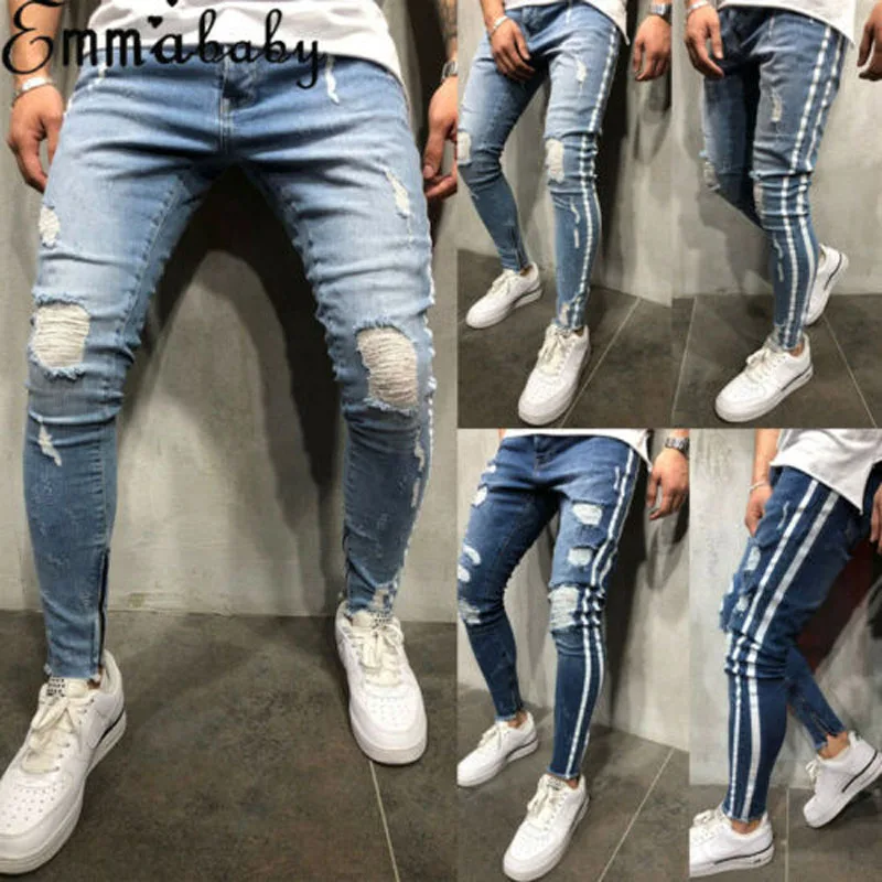 2019 Nou Brand de moda de Moda pentru Bărbați Rupt Blugi Skinny Distrus Uzat Slim Fit Pantaloni Denim cu Fermoar NOI 5