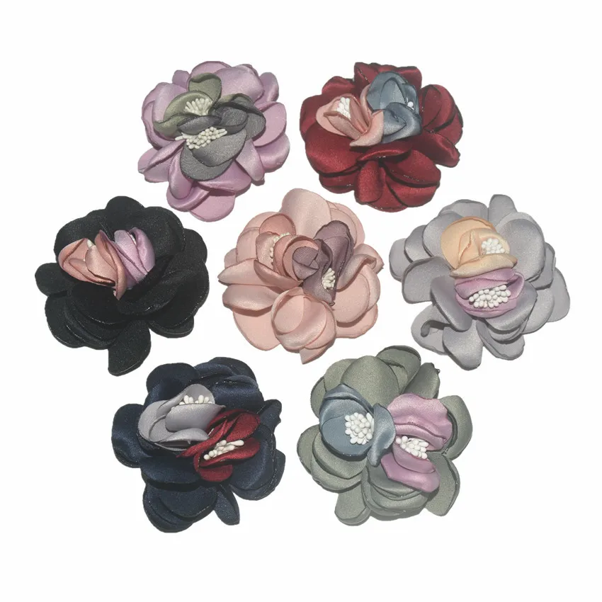 25 buc/lot ,6cm pârlit de satin, flori de contrast culoare de bază pentru pălării banda de susținere accesorii de îmbrăcăminte copil de flori 5