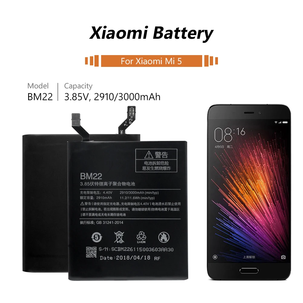 3.85 V 3000mAh BM22 Reîncărcabilă Litiu Baterie Telefon BM-22 BM-22 Baterie de 3000mAh Pentru Xiaomi Mi 5 Telefonul Mobil de Înaltă Performanță 5