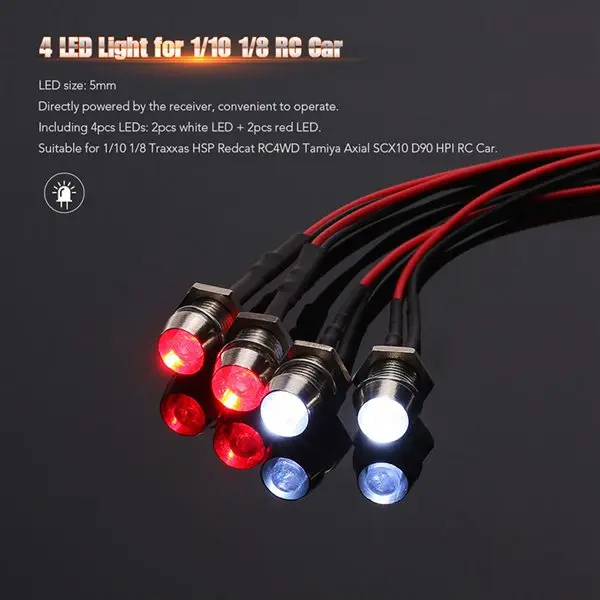4 LED-uri de Lumină Kit 2 Albe, 2 Rosii cu 3CH Lampă de Panou de Control pentru 1/10 1/8 Traxxas TRX4 HSP Axial SCX10 D90 HPI Masina RC 5