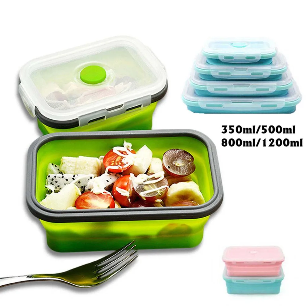 4buc/set Silicon Pliere Bento Box Pliabil Portabil Cutie de Prânz pentru Alimente Cină Container pentru Alimente Castron Pentru Copii pentru Adulti 5