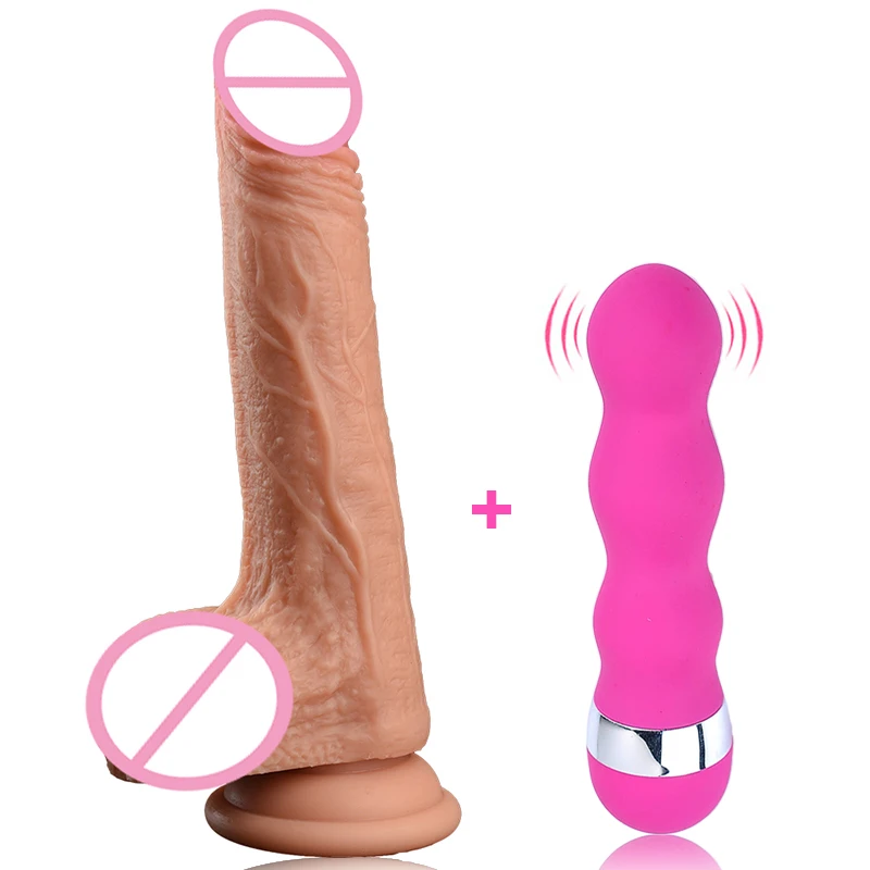 AV Vibratoare și Realist Penis artificial Senzația de Piele de sex Masculin Penis Artificial ventuza de sex Feminin Masturbari Penis Adult Jucării Sexuale pentru Femei 5