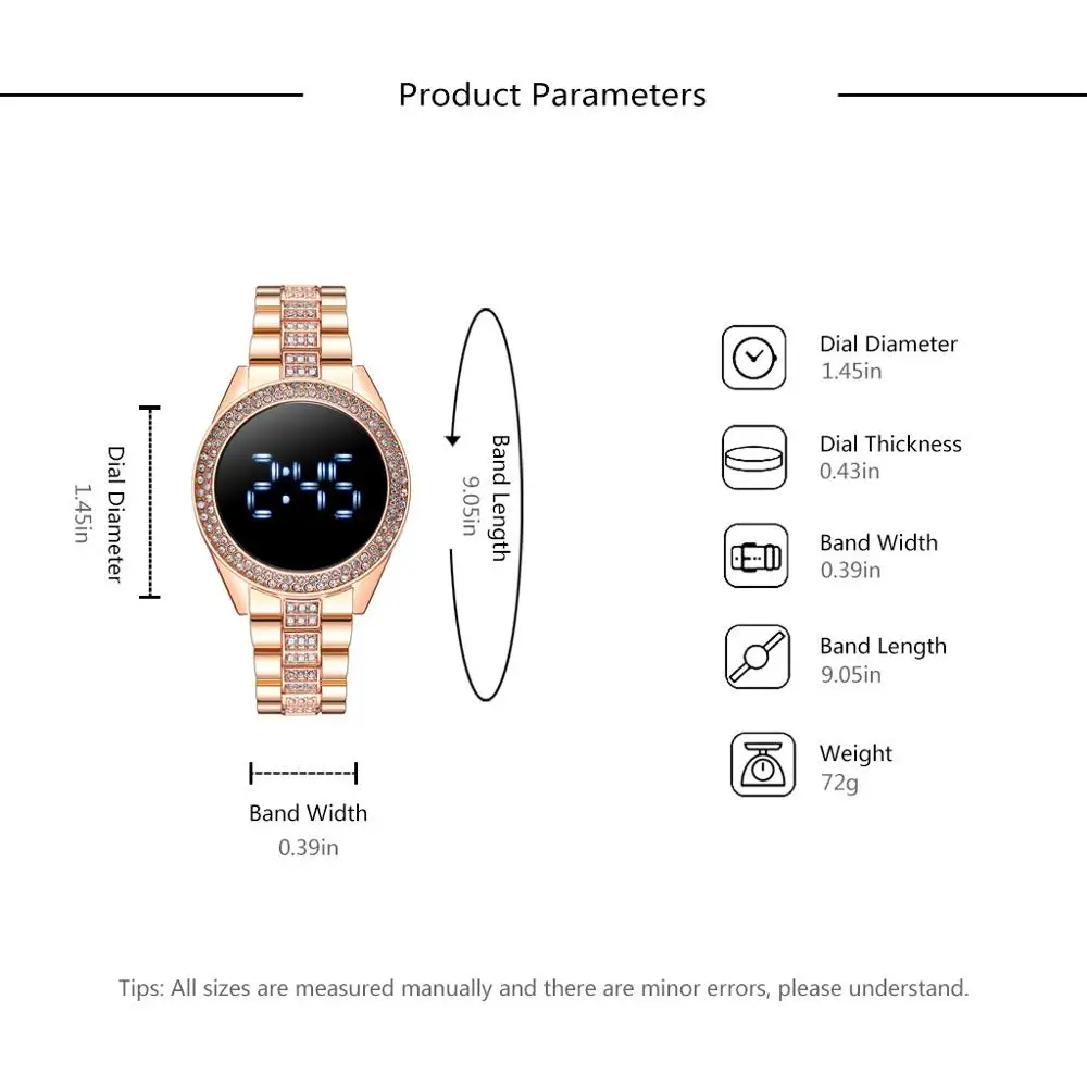 Ceas de marcă Pentru Femei de Lux pentru Bărbați Ceasuri de mână din Oțel Inoxidabil Curea Doamnelor Ceas Electronic cu Ecran Tactil Digital cu LED-uri Reloj 5
