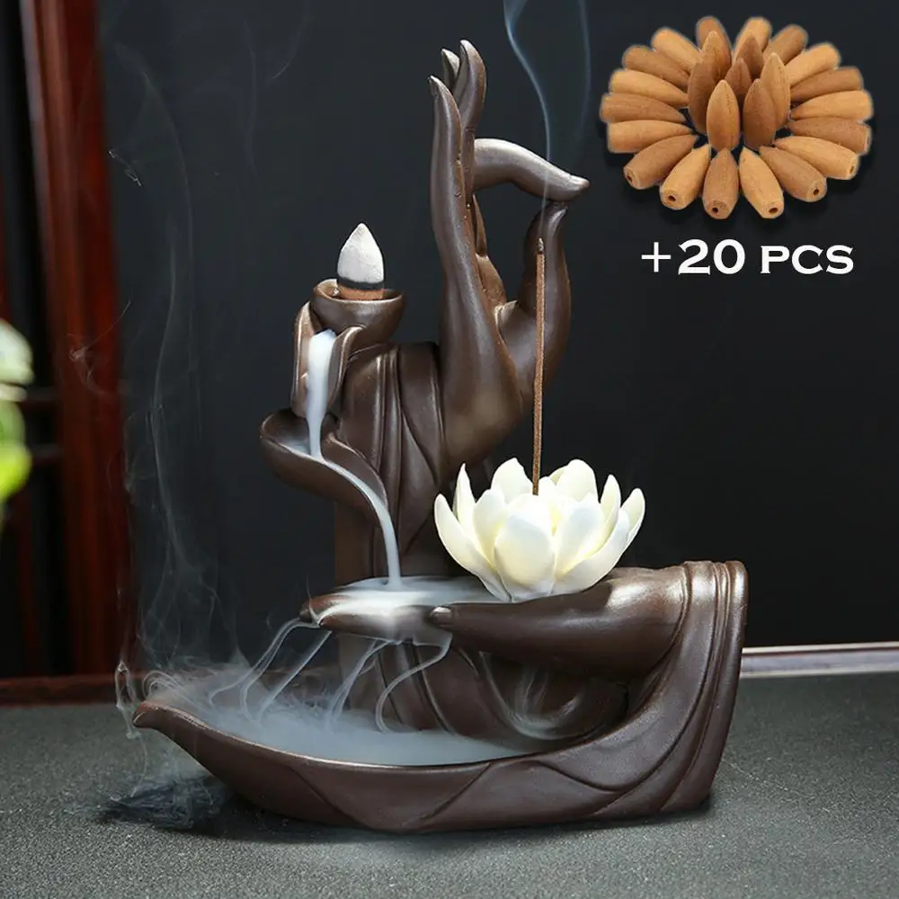 Ceramica De Retenție Arzător De Tămâie Tathagata Buddha Lotus Tămâie Stick Titularul De Fum Cascada Decor De Acasă Cu 20 Buc Conuri De Tămâie 5