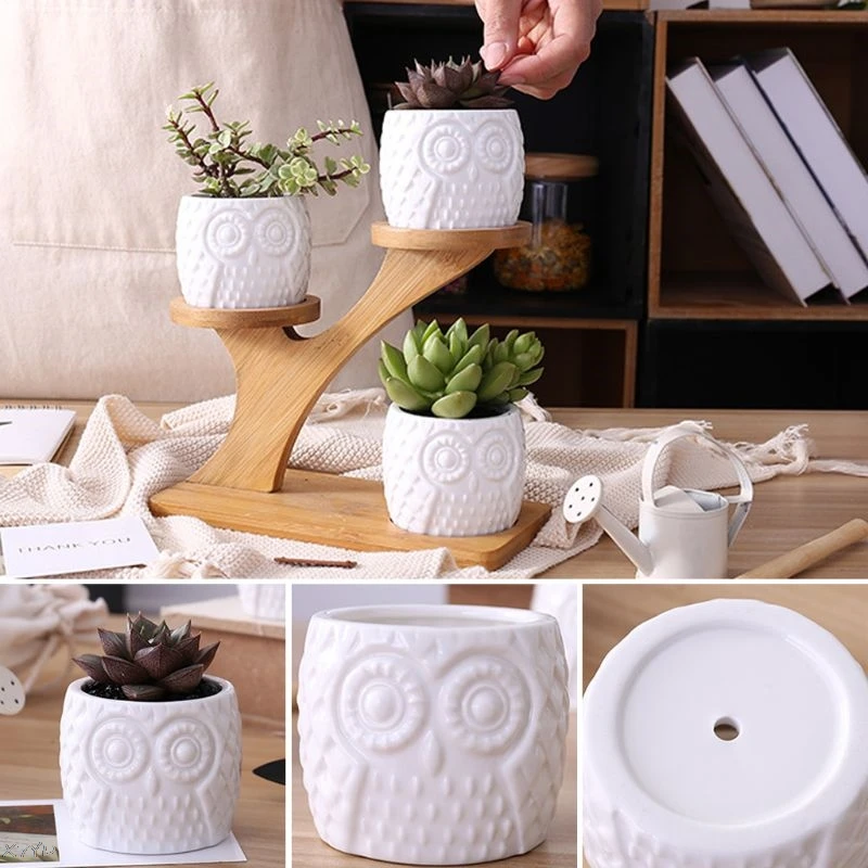 Ceramice de Vase de Gradina Decorative Moderne de Pepinieră Plante Suculente Oala de 3 Bonsai Plantat cu 3 Niveluri de Bambus Raft Liber Nava 5