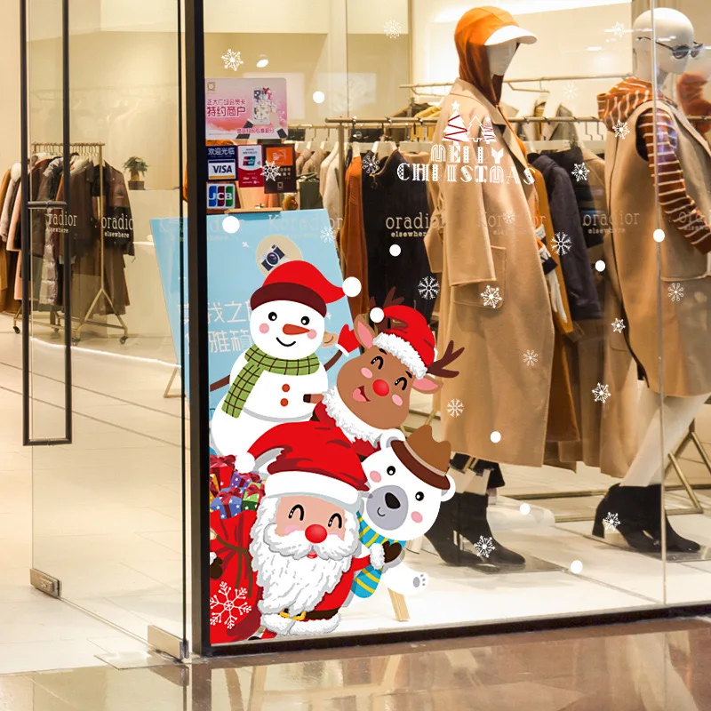 De mari Dimensiuni Crăciun Fericit Autocolante de Perete de Moda Moș Crăciun Fereastră Decorare Camera de Vinil PVC de Anul Nou Acasă Decor Detașabil 5