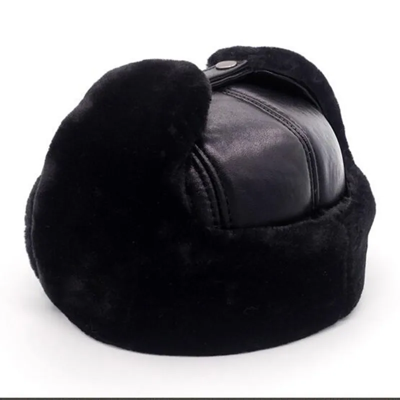 Din Piele Bomber Pălărie Mijlocul Bărbați În Vârstă De Iarnă Se Ingroase Plus Catifea Capac De Cald Piele De Oaie De Modă În Aer Liber Masculin Pălării Negre H263 5