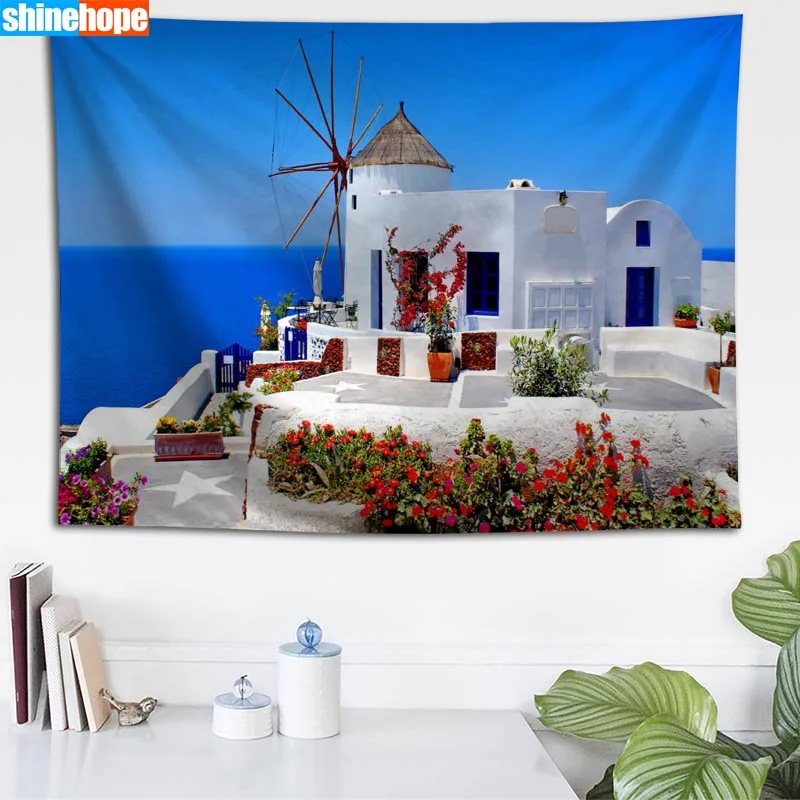 DIY Creative Design Personalizat Grecia agățat de Perete Tapiserie Poliester Piersic Piele Dormitor Familie Decor Dormitor Pătură 5