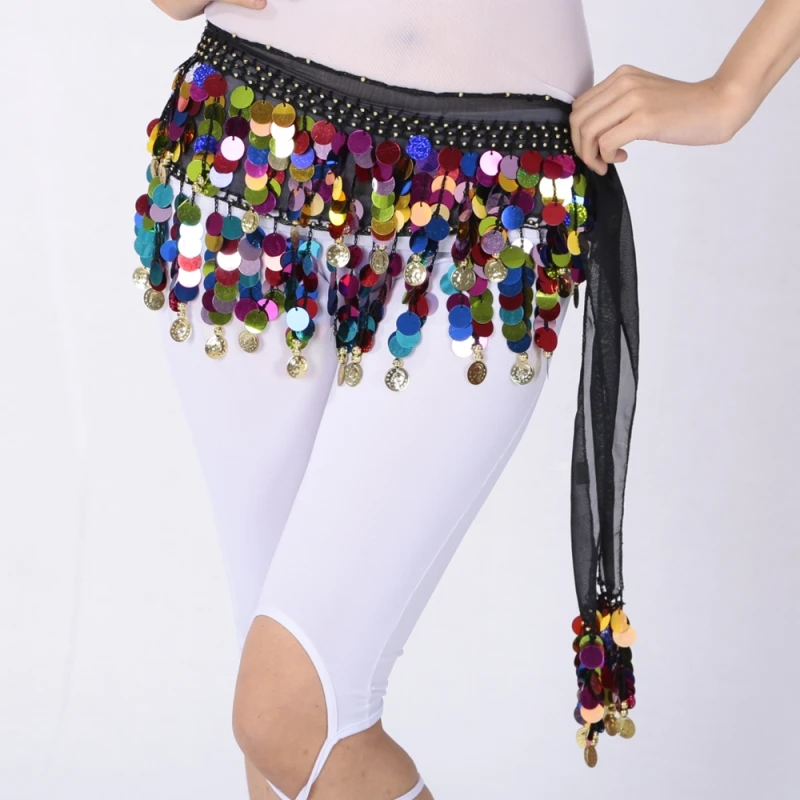 Femei Belly Dance Talie Folie Lanțuri Bling Paiete Colorate Monede Hip Eșarfe Sifon Burtă de Dans Hip fusta Centura pentru Performanță 5
