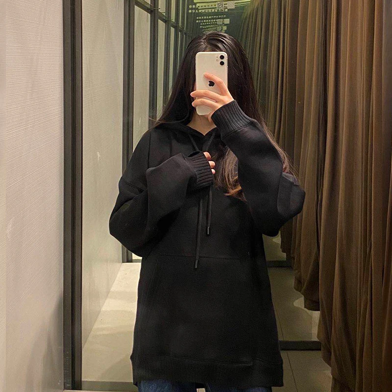 Femei hoodie fleece jachete de iarnă de moda japoneză 2020 culoare Solidă doamnelor pulovere calde de buzunar, jacheta cu gluga 5