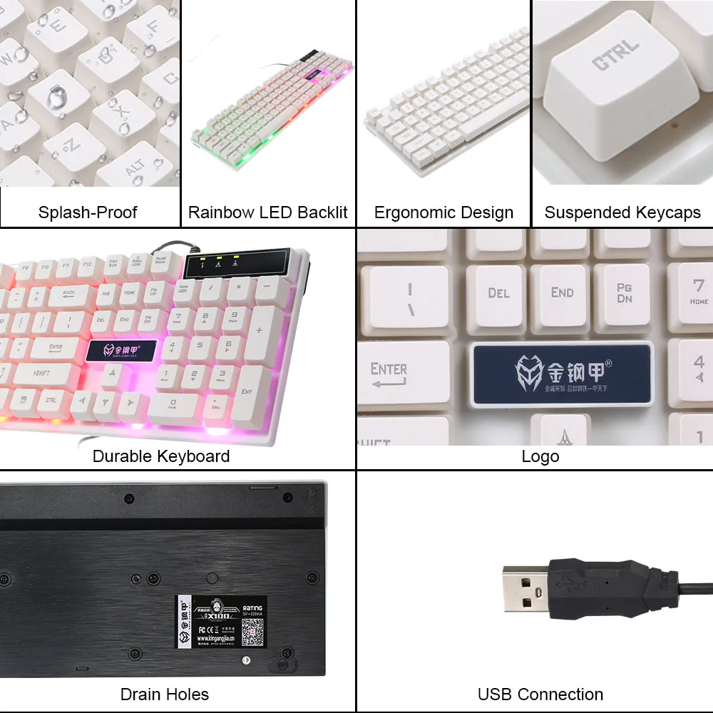 Gaming Keyboard Tastatură Mecanică Rainbow LED Backlit de Gaming, Tastaturi Iluminate de Lumina tastatură alb Pentru PUBG Pentru calculator 5