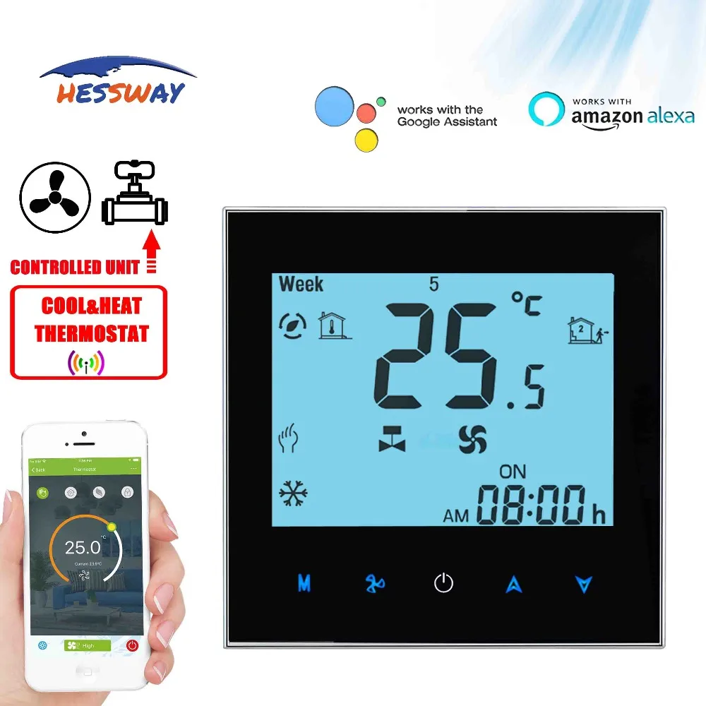 HESSWAY TUYA 2PIPE comutator de temperatura termostat WIFI pentru 0-10V proporțională integrală vavle&fan 5