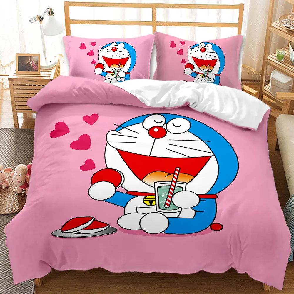 Kawaii anime Japonez Doraemon lenjerie de pat copii fete culoare roz de lux carpetă acopere set de lenjerie de pat king queen twin fular set full size 5