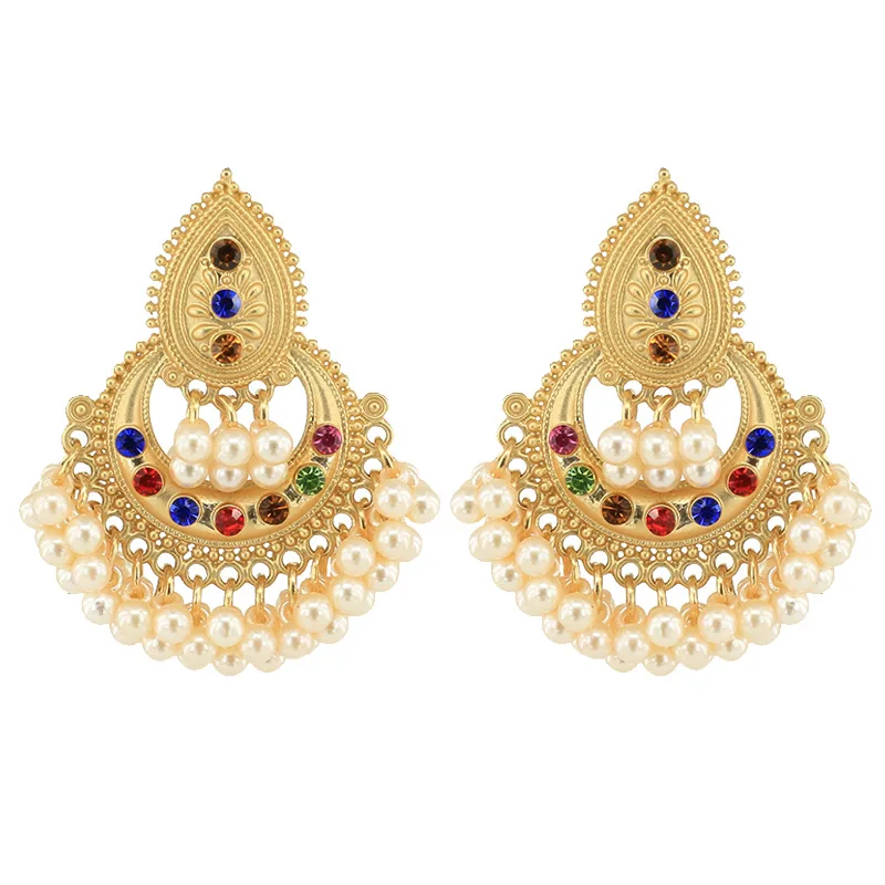 Margele Colorate Ciucure Indian Jhumka Cercei Pentru Femeile Etnice Vintage Aliaj De Aur De La Bollywood Oxidat Bell Pearl Cercei Legăna 5