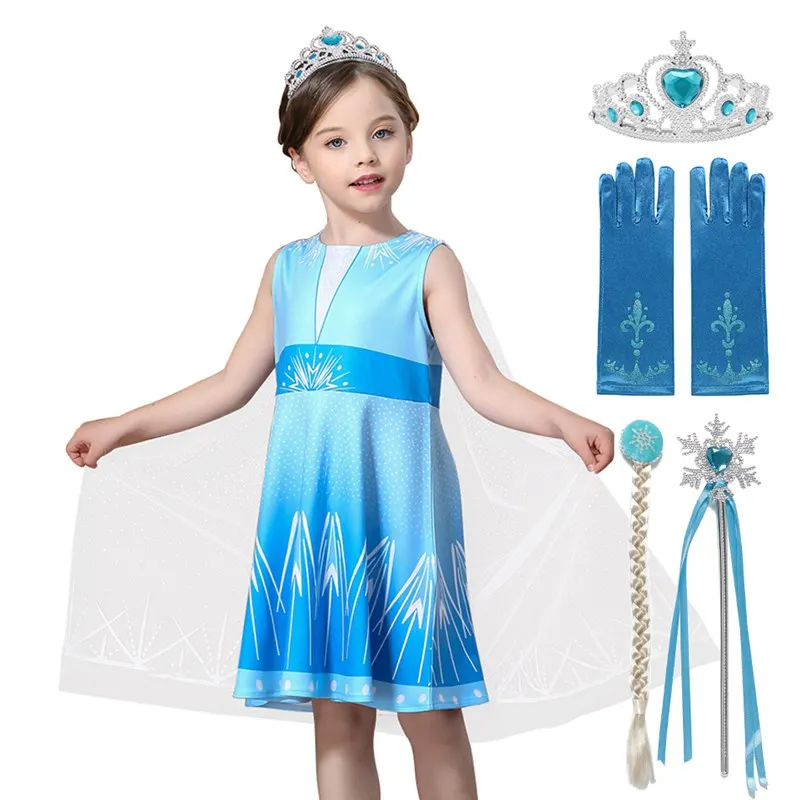 MUABABY Fata Snow Queen Costum Copii fără Mâneci Elsa de imbracat Copil de Vara Casual, Haine de Printesa cu Pelerina Detasabila 5