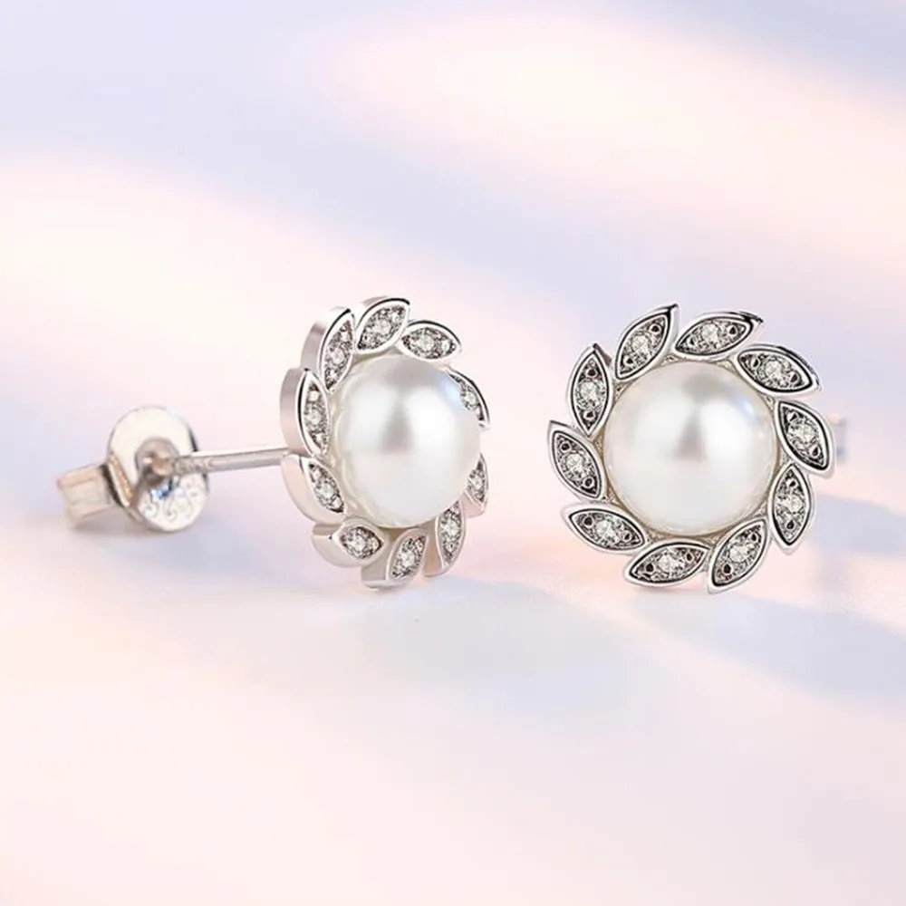 NEHZY Argint 925 Cercei Stud de Înaltă Calitate Femeie Moda Bijuterii Nou Vântul Frunza Cristal Zircon Pearl Cercei de Vânzare Fierbinte 5