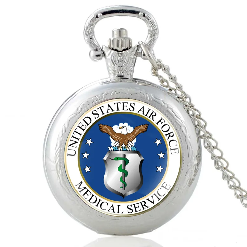 Noul Argint Statele Unite Ale Americii Air Force Servicii Medicale De Cuarț Ceas De Buzunar Antic Bărbați Femei Militar Colier Ceasuri 5
