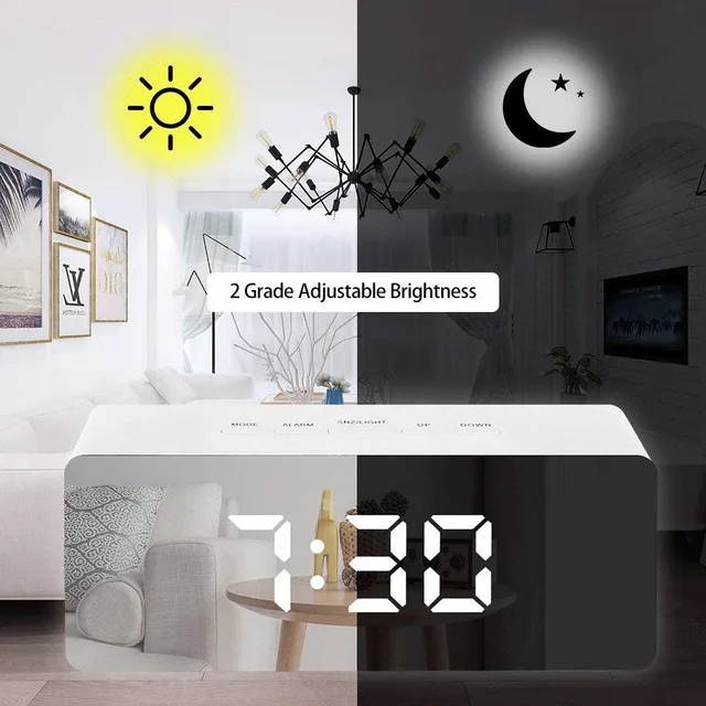 Oglindă Digital Ceas cu Alarmă LED-uri Electronice, Masă, Ceas de birou Ceas cu Alarma Snooze Temperatura de Afișare de Timp Pentru Decor Acasă 5