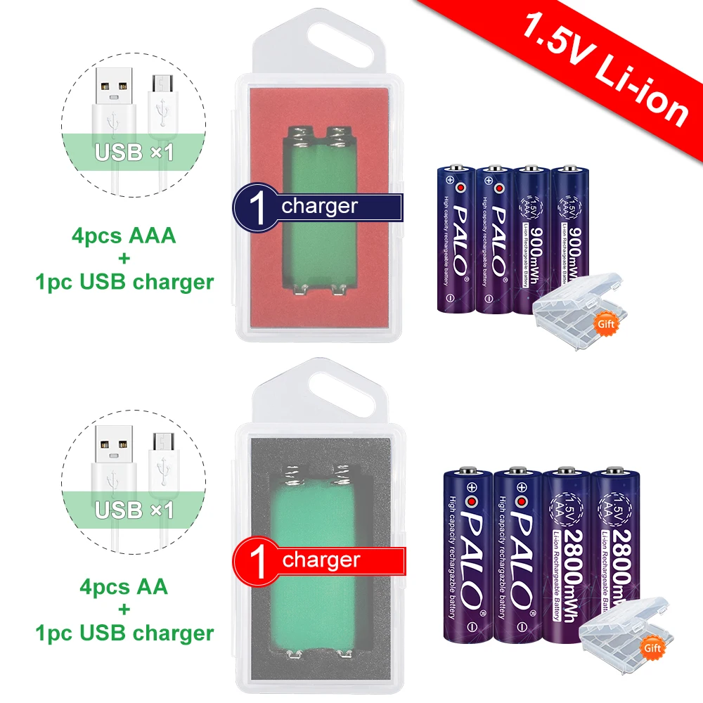 PALO 1.5 V AA baterie reîncărcabilă li-ion baterie AA+1.5 V AAA reîncărcabile AAA baterie litiu baterii cu 1.5 V baterie li-ion încărcător 5