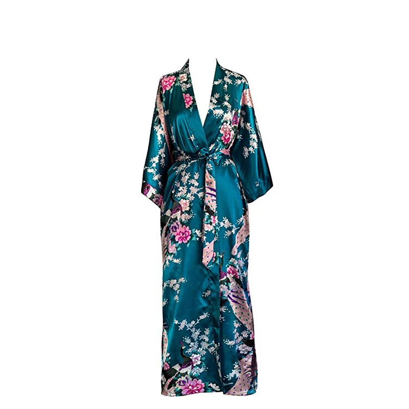 Plus Dimensiune XXXL Chineză Femei Haină Lungă de Imprimare de Flori Păun Kimono Baie, Rochie de Mireasa, domnisoara de Onoare la Nunta Halat de baie Sexy Sleepwear 5