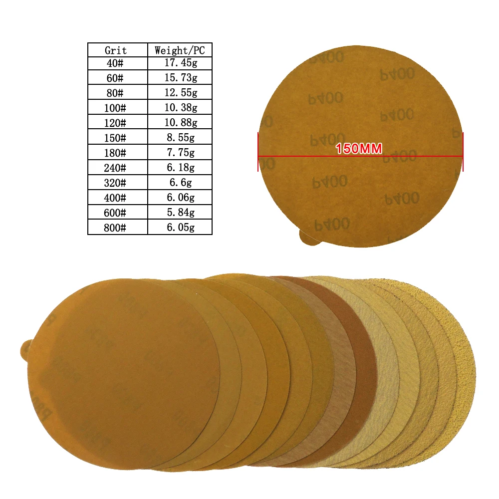 PSA/Adeziv de Aur Șmirghel - 6 inch 150mm Discurile abrazive de Oxid de Aluminiu de 60 la 1000 Crupe pentru Lustruirea & Slefuire 5