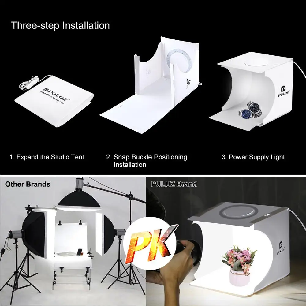 PULUZ 20cm Inel de lumină LED, cutie de Pliere Panou de Lumină Portabile, Foto de Iluminat Studio de Fotografiere Cort Cutie Kit cu 6 Culori, Fundaluri 5