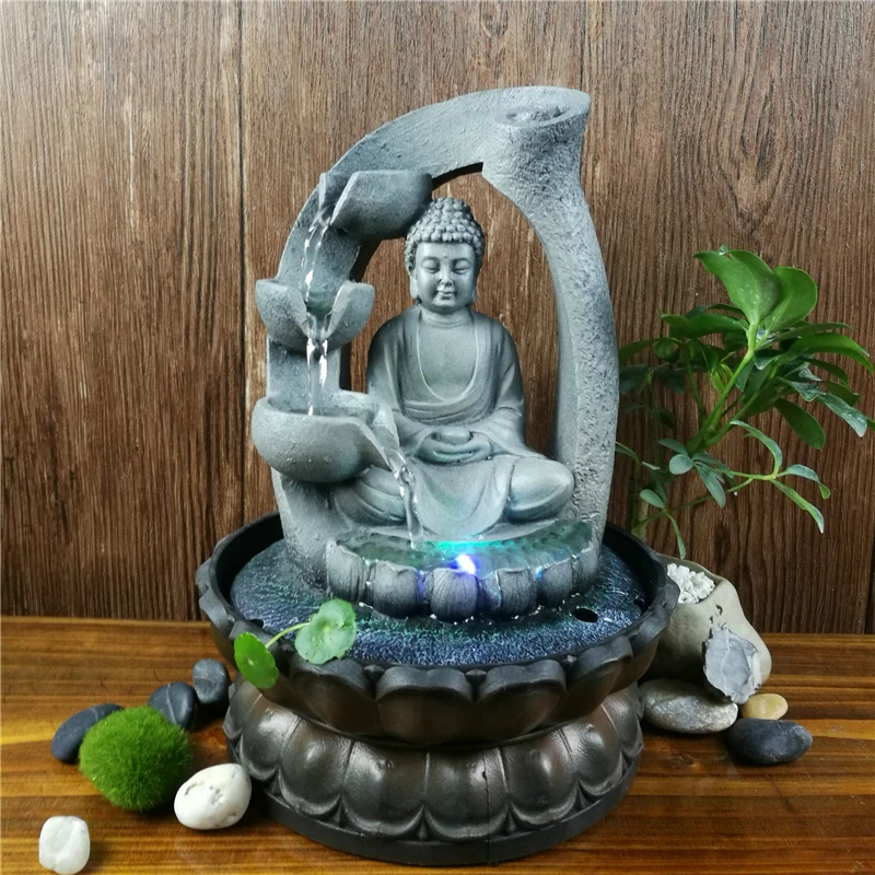 Rășină Zen Lotus Statuie A Lui Buddha Condus Fantana FengShui Figurine Home Office Desktop Decorare Spațiu De Meditație Ornamente De Gradina 5