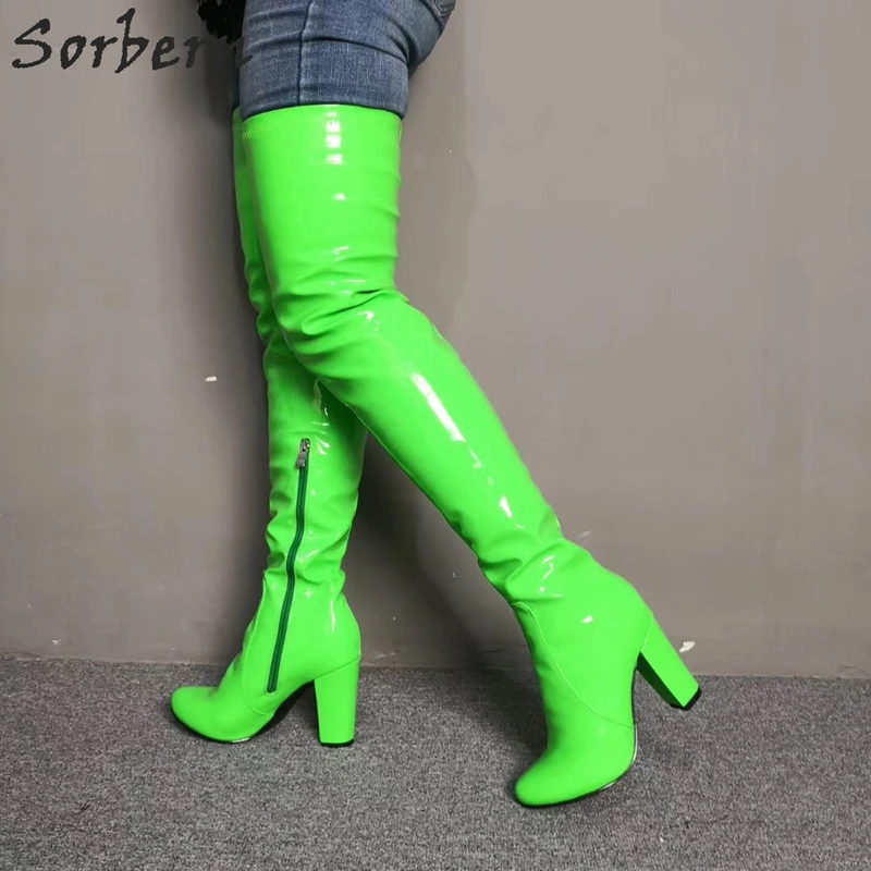 Sorbern Verde Neon Coapsa Inalta Femei Boot Bloc Tocuri Podium de Moda pentru Femei Personalizate Largă de Vițel se Potrivesc Doamnelor Cizme Cizmele 5
