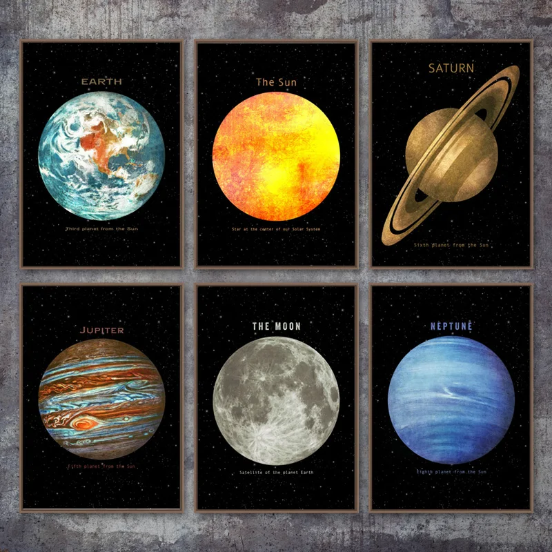 Spațiu planeta Pământ, Luna, Venus, Soarele, Saturn Cavans Pictura Postere si Printuri de Arta de Perete de Imagine pentru Camera de zi Decor Acasă Cuadros 5