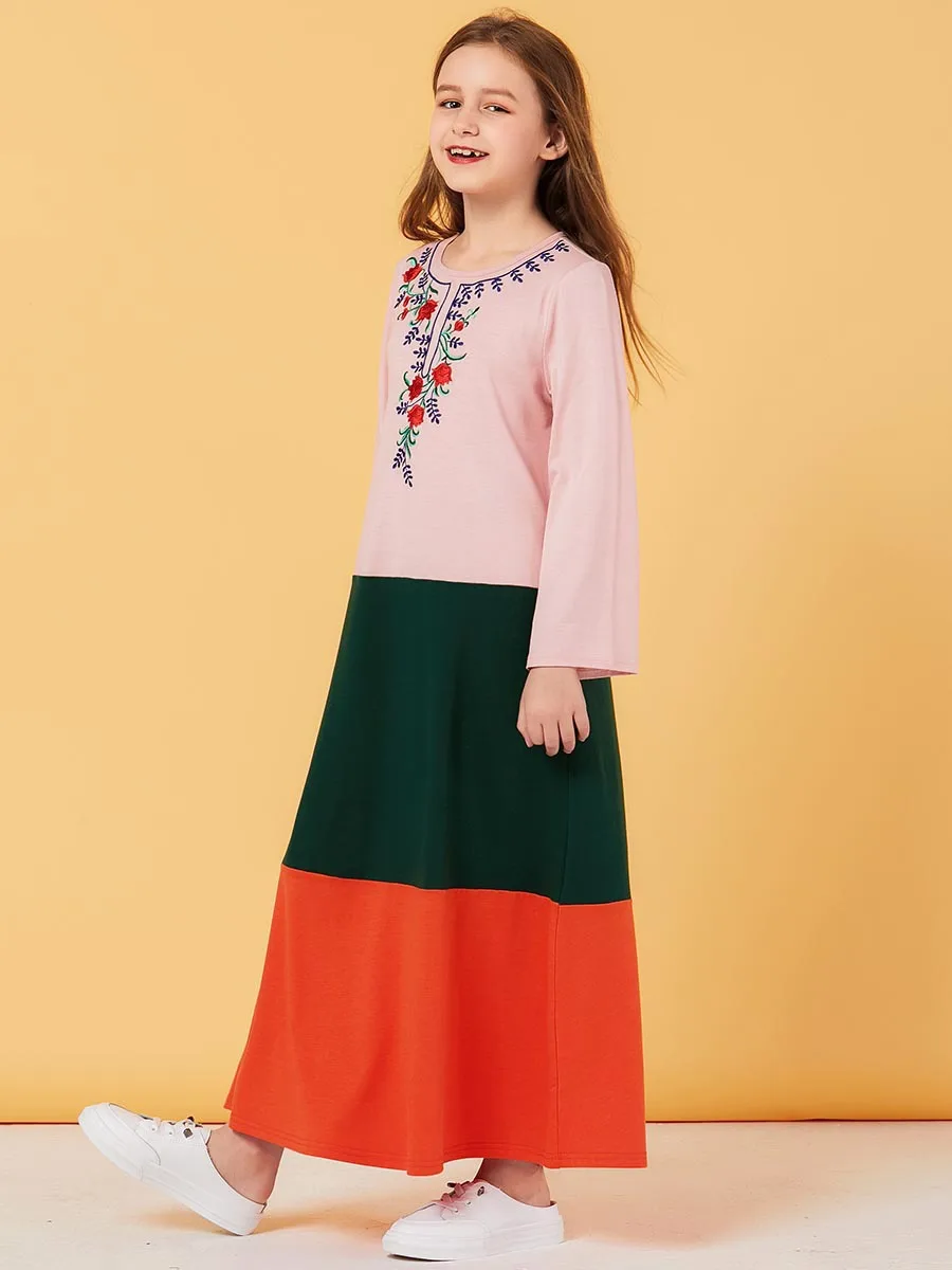Sudoare Musulman Rochie Fete, cu Maneci Lungi Florale Marocan Rochii Copii Copii Kimono Haine Islamice Dubai-linie Vestido Caftan 5