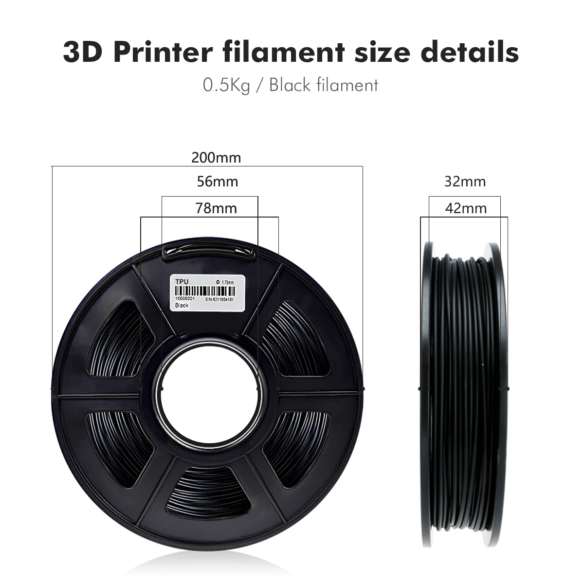 SUNLU TPU Imprimanta 3D Filament Filament Flexibil Negru 1,75 mm 0.5 kg(1.1 LB) Precizie Dimensională +/- 0.02 MM Tpu Caz de Material 5