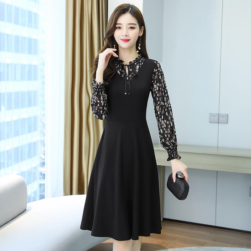 Toamna Iarna Negru Vintage Florale Rochii Midi Coreeană Plus Dimensiune Maneca Lunga Rochie Boho 2020 Femei Elegante Petrecere Casual Vestidos 5