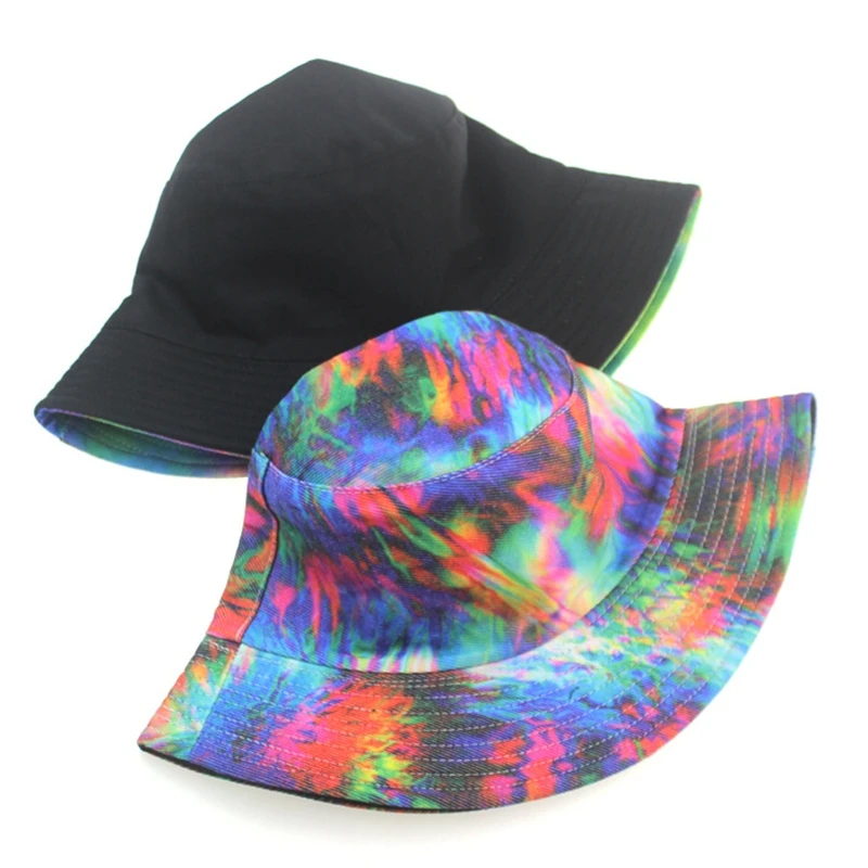 Unisex Neon Colorate Tie Dye Găleată Pălărie Harajuku Hip Hop Reversibile Dublă Față-Verso Purta Margine Largă Packable Pescar Capac 5