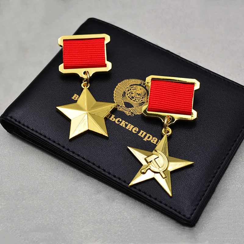 Uniunea sovietică Muncii Socialiste Medalie de Erou de Cinci Stele de Aur rusă Vultur bicefal URSS Metal CCCP Insigna 5